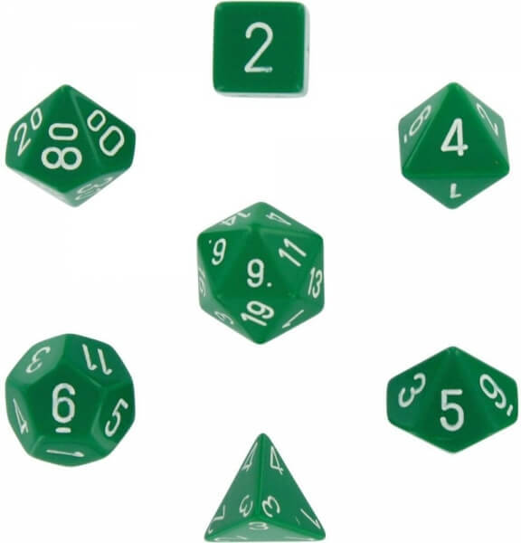 Chessex Opaque Polyhedral 7-Die Set - Green with White