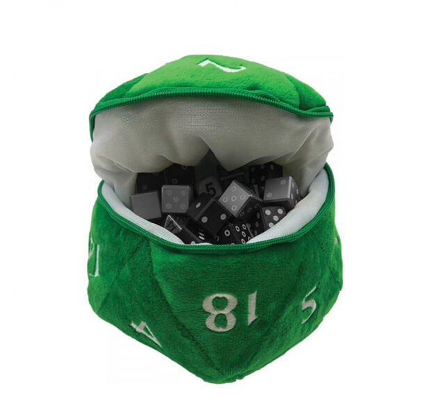 D20 plush dice bag - green