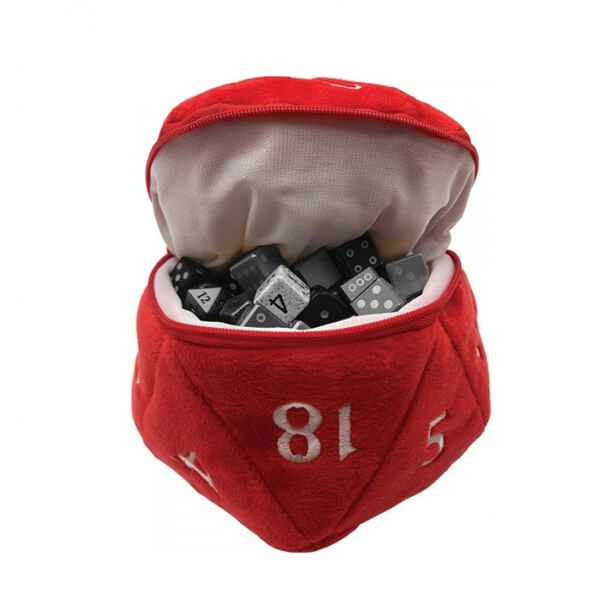 D20 plush dice bag - red