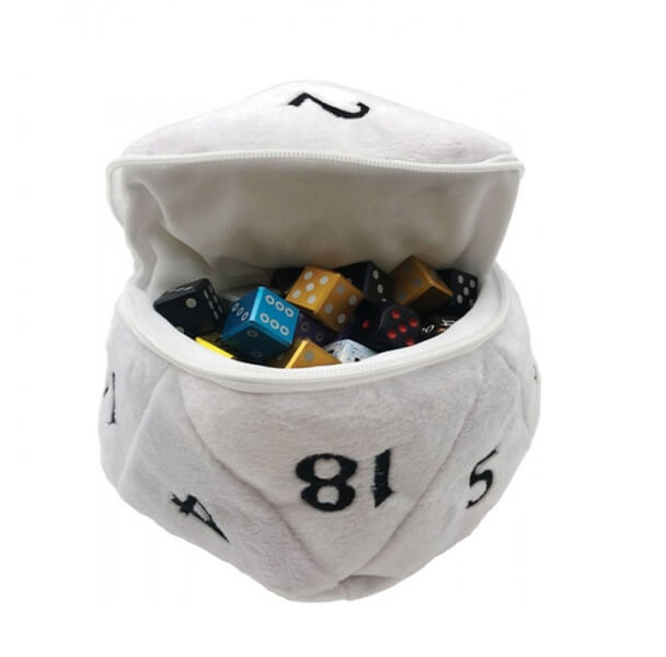 D20 plush dice bag - white