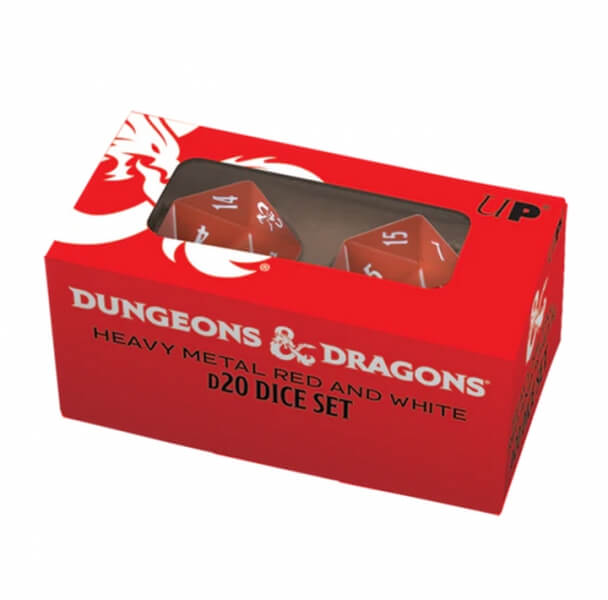 Ultra Pro Dungeons &amp; Dragons Heavy Metal Red and White D20 Dice Set - 2 pcs