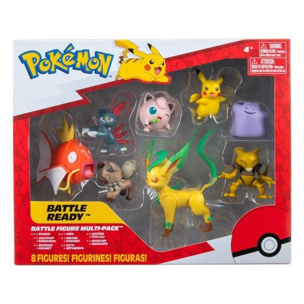 Pokémon Action Figures 8-Pack (Pikachu, Jigglypuff, Rockruff, Sneasel, Abra, Ditto, Leafeon, Magikarp)