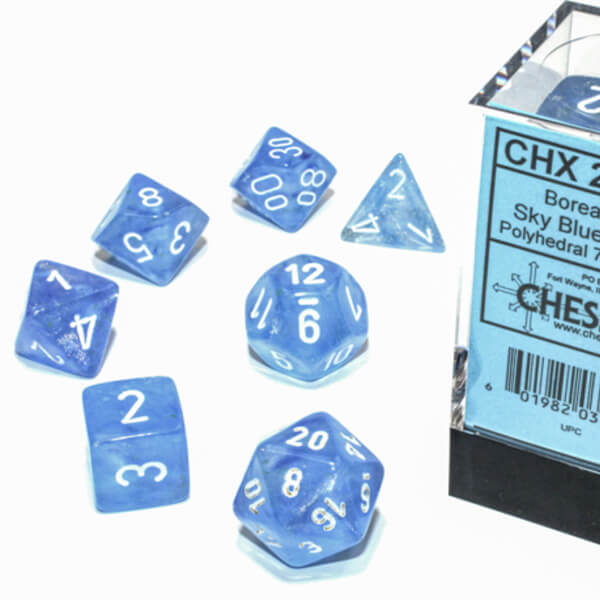Chessex Borealis Polyhedral Sky Blue/White Luminary 7-Die Set