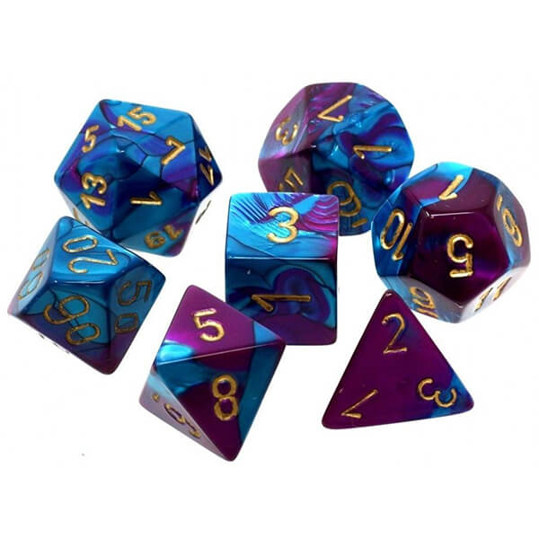 Chessex Gemini Purple-Teal/Gold Mini Polyhedral 7-Die Set