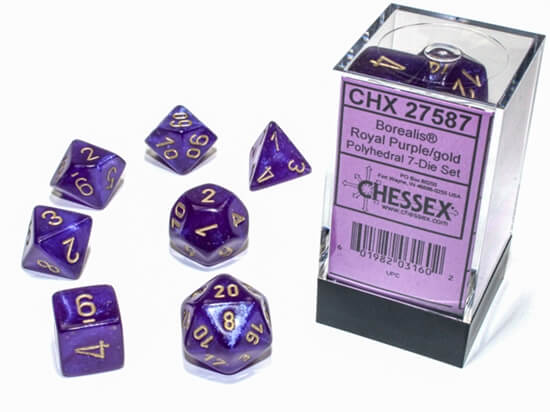 Chessex Borealis Luminary Royal Purple/Gold Polyhedral 7-Die Set