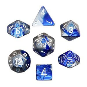 Chessex Gemini Blue-Steel/White Polyhedral 7-Die Set