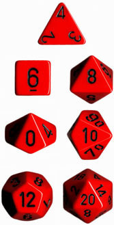 Chessex Opaque Polyhedral 7-Die Set - Red with Black 