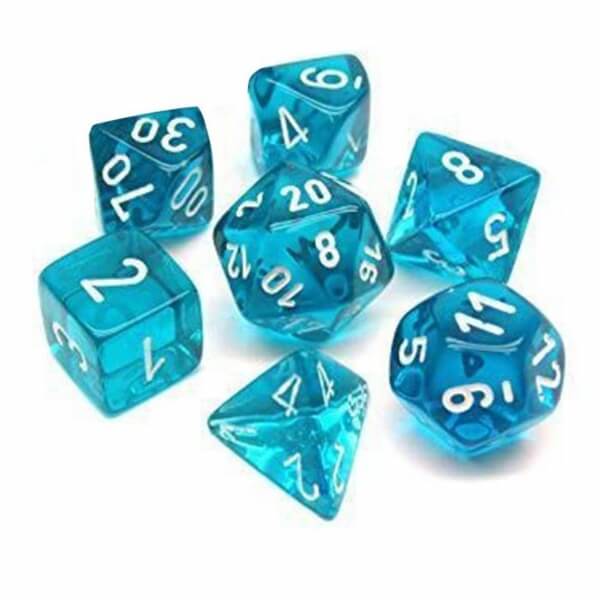 Chessex Translucent Teal/White Mini Polyhedral 7-Die Set