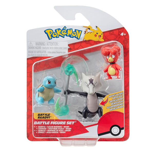 Pokémon action figures Magby, Squirtle and Alolan Marowak - 5 cm