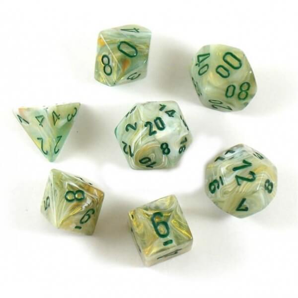 Marble Green/Dark Green Mini Polyhedral Dice Set - 7 pcs