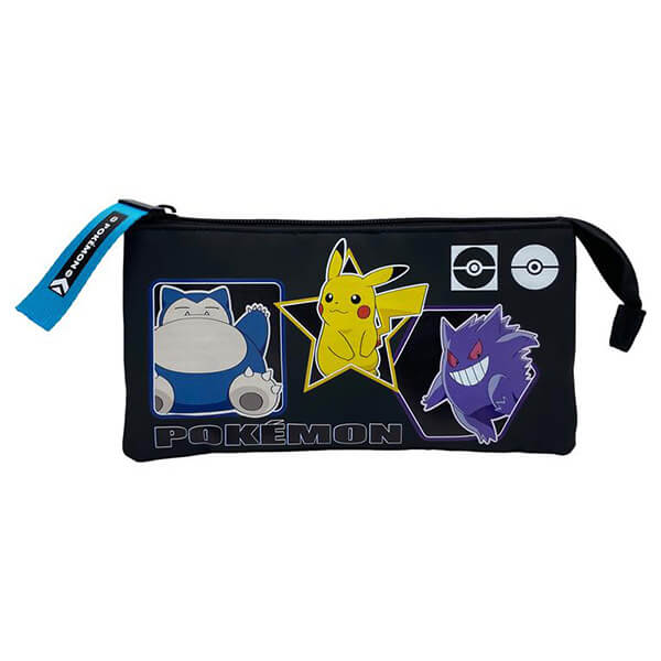 Pokémon pencil case with three pockets - Pikachu, Gengar and Snorlax