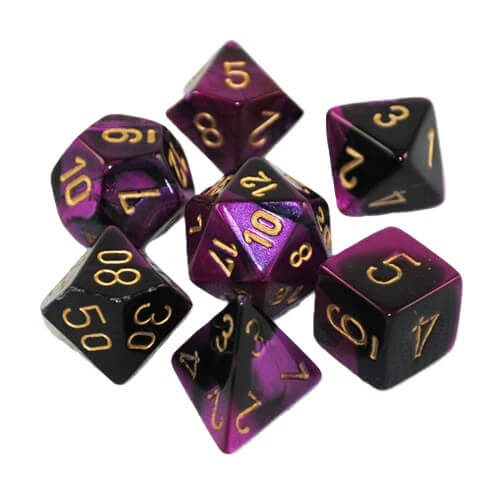 Set of Dual Purple-Black/Gold Polyhedral Dice - 7 pieces KAD15340