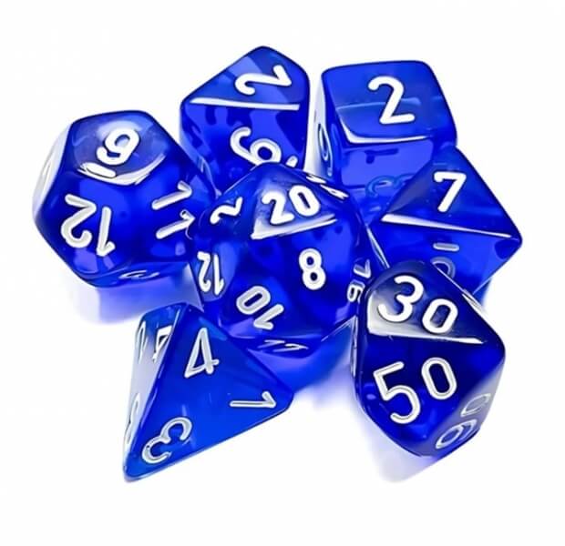Set of Marble Blue/White Polyhedral Dice - 7 pieces KAD15326