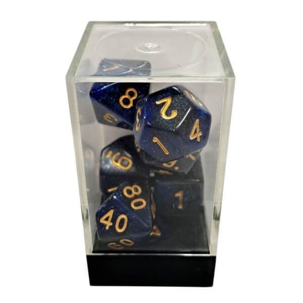 Set of Starry Blue-Black/Gold Polyhedral Dice - 7 pieces KAD15463