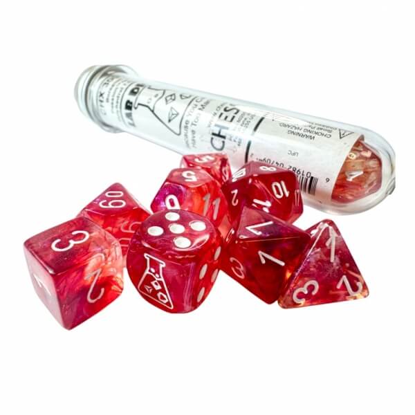 Set of Borealis Luminary Passion/White Polyhedral Dice - 7 pcs - CSX30070