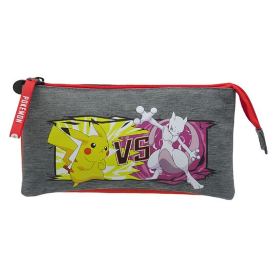 Pokémon pencil case with three pockets - Pikachu and Mewtoo