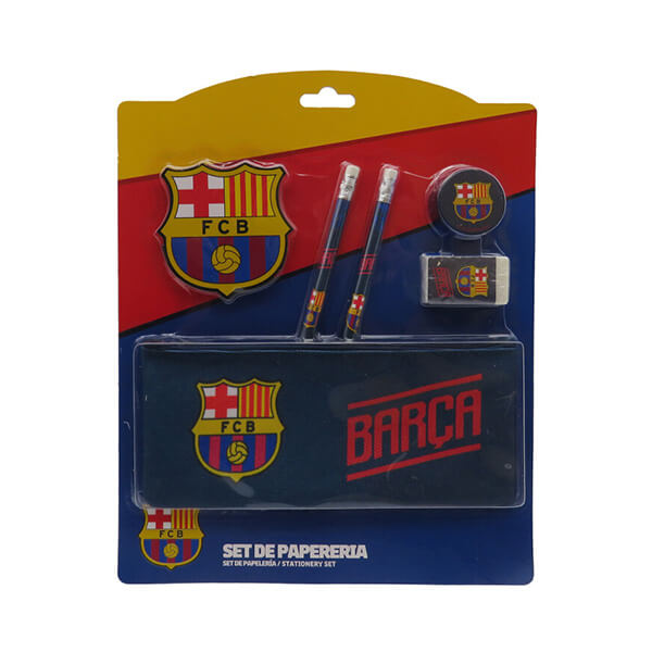 FC Barcelona - school set with blue pencil case (pencils, eraser + pencil sharpener)
