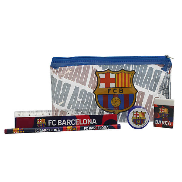 FC Barcelona - school set with transparent pencil case (pencil, ruler, eraser + pencil sharpener)