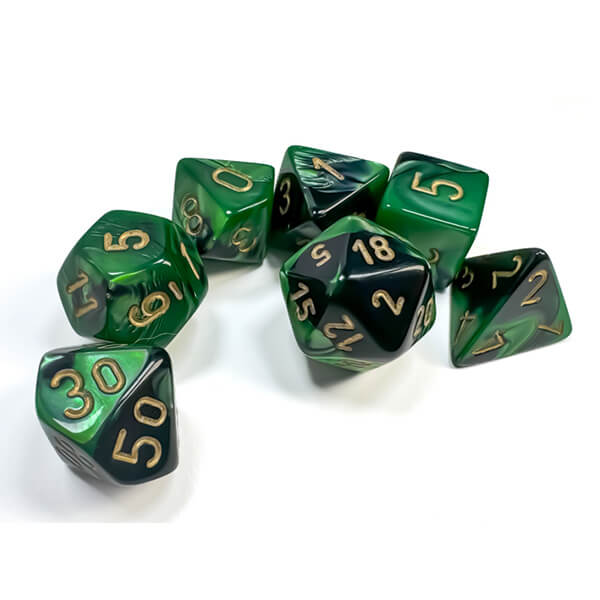 Chessex Gemini Black-Green/Gold Polyhedral 7-Die Set CHX26439