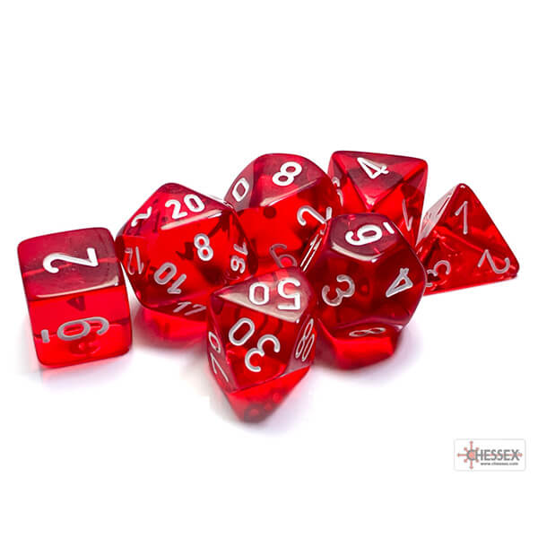 Chessex Translucent Red/White Polyhedral 7-Die Set CHX23074