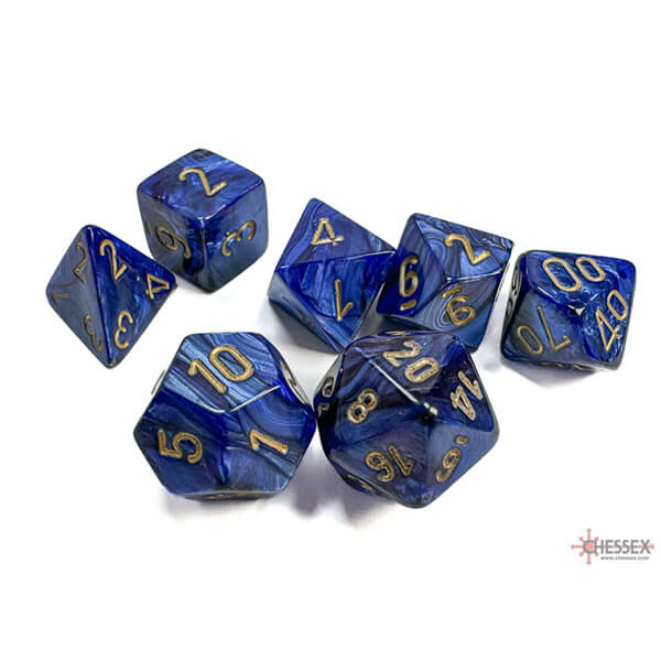 Set of Scarab Royal Blue/Gold Polyhedral Dice - 7 pieces CHX27427