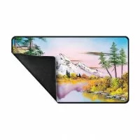 Bob Ross Mighty Mountain Lake Black Stitched Playmat